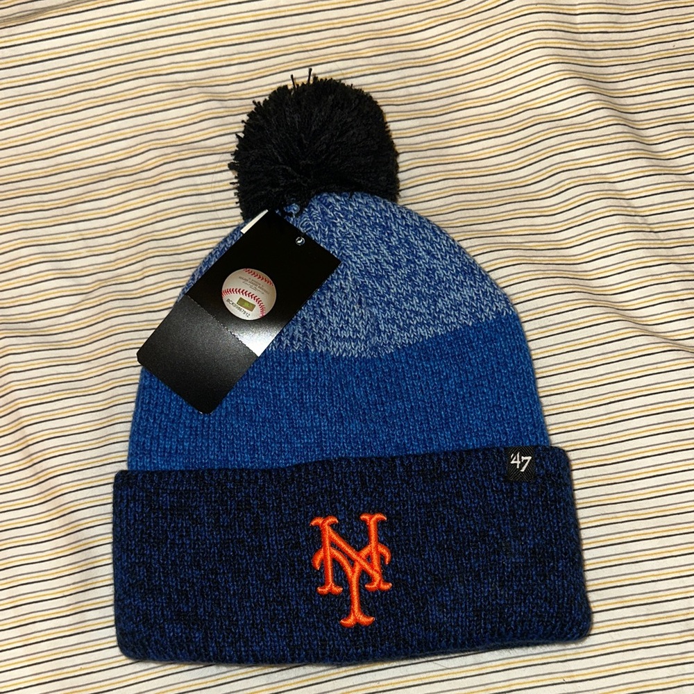 Blue and Black Beanie with Orange Logo